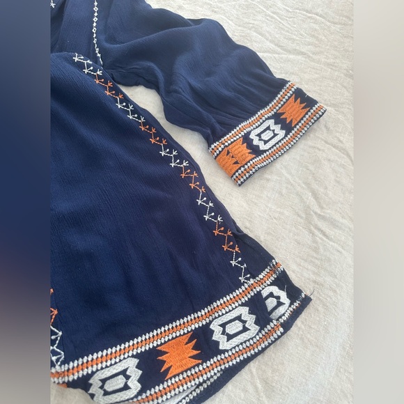 MonoReno Boho Navy Tunic Dress with Orange and White Embroidery - Picture 5 of 6